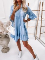 Spot Stitching Cool Loose Casual Half Sleeve Denim Robe chemise en mousseline de soie