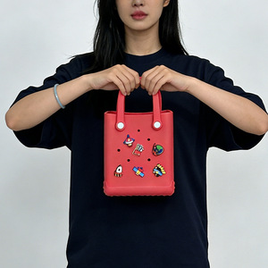 Borsa a tracolla da spiaggia impermeabile in EVA alla moda, fatta a mano, con fiocco decorativo, a doppio strato, a due aperture, a forma quadrata, da donna - Product Image 4