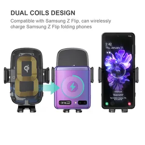 2023新製品KC QI15Wスマートセンサー充電20Wデュアルコイルワイヤレスカーチャージャー電話ホルダーSumsung Flip Fold Phone用