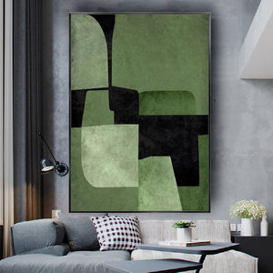 Grande Dipinto Astratto su Tela Verde Acqua Beige Nero Paesaggio a Olio Disegno a Mano dell'Artista Pittura con Texture Fatta a Mano Poster per Decorazione - Product Image 3