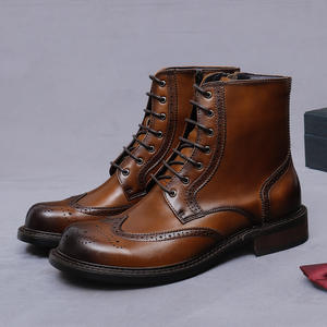 Men's handcrafted genuine leather boots, brown leather dress casual <b>shoes</b> - Product Image 6