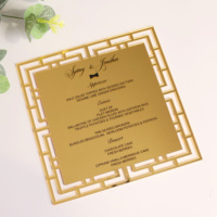 Invitación acrílica con espejo dorado de lujo, tarjeta de menú de boda cuadrada cortada con láser para fiestas, bodas