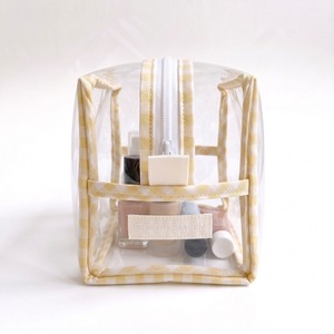 Petite pochette cosmétique transparente 14,5 cm en PVC, mini sac de voyage avec bordure à carreaux, fermeture éclair, taille voyage, logo personnalisé OEM - Product Image 6