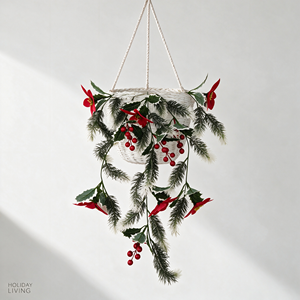 Adorno Navideño de Agujas de <span class=keywords><strong>Pino</strong></span> y Bayas de Acebo de Plástico Hecho a Mano - Decoración Festiva para Puerta/Pared (sin Cesta) - Product Image 1
