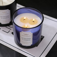 Bougie artisanale en cire de soja 380g, grande taille, 3 mèches, parfumée, pour décoration intérieure, vente en gros, personnalisation acceptée, marque privée.