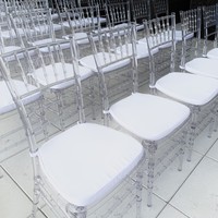Chaises Chiavari transparentes en acrylique pour banquets, hôtels, mariages et fêtes, avec coussin, vente en gros