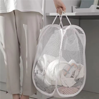 Panier à linge pliable en maille pour salle de bain, gain de place, avec poche latérale et poignées de transport