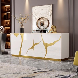 יוקרה שיקוף אחסון ארון עם 9 מגירות לסלון בתי מלון לבן זכוכית קבינט - Product Image 4