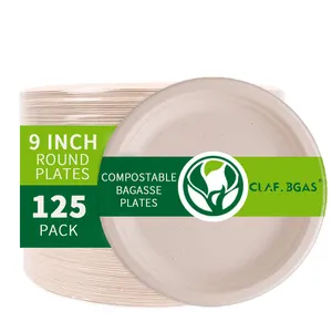 PFAS ücretsiz rekabetçi fiyat Compostable Bagasse şeker kamışı Fiber kağıt tabaklar toptan