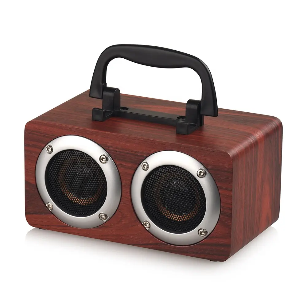 Tragbarer blauer Holz lautsprecher Holz spieler Stereo-Surround-Player Doppel horn mit TF-Karte AUX Audio Sound bar