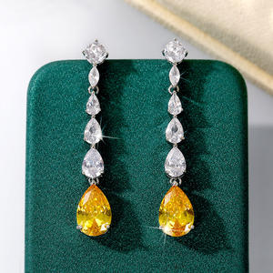Boucles d'oreilles pendantes en diamant jaune E1785, forme goutte d'eau, sertissage griffe, bijoux de luxe en cristal pour femme, pour mariage - Product Image 3
