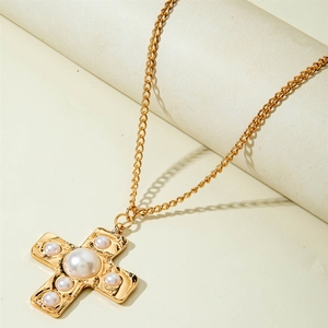 Collana <span class=keywords><strong>con</strong></span> Ciondolo a Croce <span class=keywords><strong>con</strong></span> Perle in Stile Europeo e Americano, Elegante e alla Moda. Presenta una lunga testa - Product Image 4