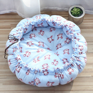 Round Pet <b>Bed</b> Drawstring Nest For Dogs Cats Small Animals Blue Cartoon Print Soft Polyester Fiber Fill Four Seasons Use - Product Image 1