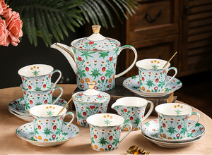 Service à thé en porcelaine fine de la série Blooming, design original, tasse à café en céramique noire avec soucoupe pour le thé anglais de l'après-midi - Product Image 6