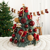 40cm Mini PE Nobilis Tannenbaum-Set mit Ornamenten & Beleuchtung für Desktop-Feiertagsdekoration