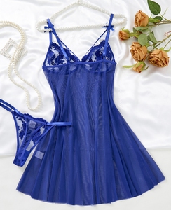 Nuovo Set Camicia da Notte Sexy con Spalline 2025, Lingerie Seducente in Pizzo Trasparente, Pigiama Due Pezzi per Donna - Product Image 4