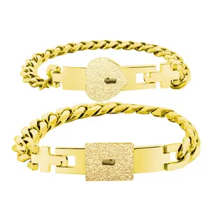 Beliebte Mode Edelstahl Vergoldetes Paar Armband Ein Paar Custom Steel Black Con centric Lock Key Paar Armbänder