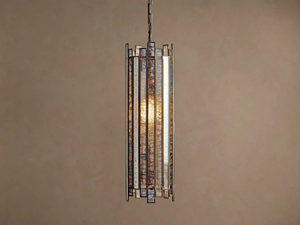 Luminaire suspendu vintage à <span class=keywords><strong>colonne</strong></span> haute, cadre doré, avec bandes de miroir empilées et verre vieilli, pour plafond - Product Image 1