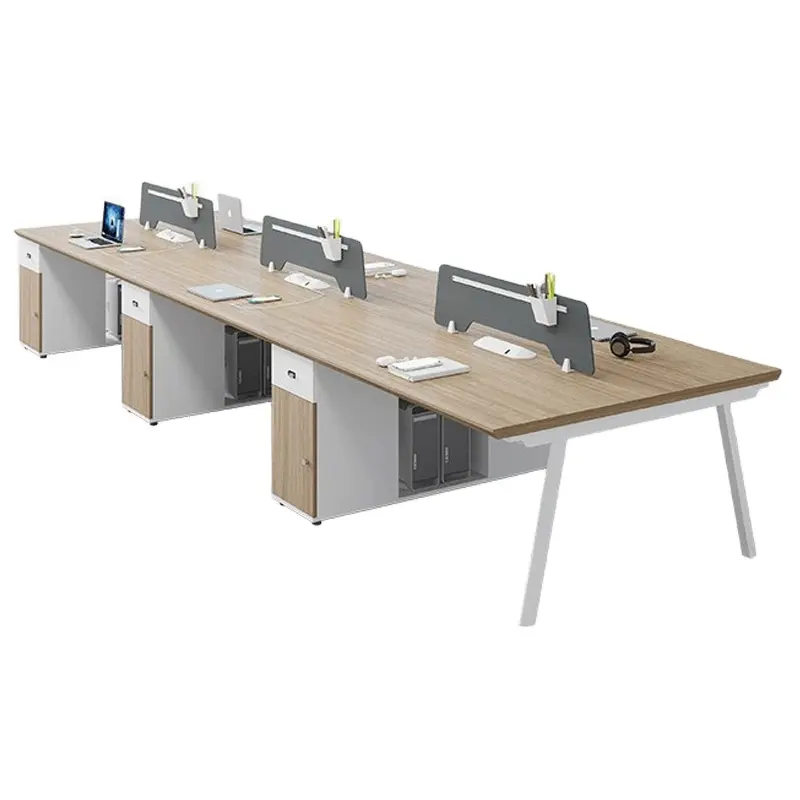 Customized 1/2/4/6/8 Seaters Workstation Furniture Steel Frame Wood Tabletop Office Tables And Chairs With File Cabinet