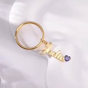 Colgante personalizado de acero inoxidable grabado con nombre en inglés, de gran venta transfronteriza, y llavero con piedra de nacimiento. - Product Image 3