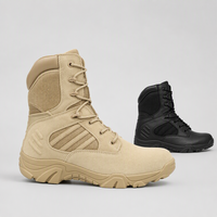 Bottes tactiques pour hommes, hiver, mi-mollet, toile et daim, lacets, fermeture éclair, semelle en caoutchouc, logo imprimé 3D, randonnée en montagne, entraînement en plein air