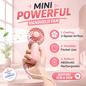 Ventilatore Portatile Tascabile a Tre Velocità, Ricaricabile USB-C, 1500mAh, in Plastica, con 3 Pale, per Uso Esterno e Domestico - Product Image 1