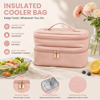 Sac isotherme de luxe rose grande capacité pour femme avec logo personnalisé OEM, sac à déjeuner double en PU avec serrure