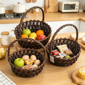 Panier de rangement rond tressé avec bord renforcé, idéal pour la récolte de légumes, l'organisation des fournitures artisanales et la mise en valeur des étagères - Product Image 2