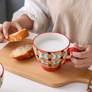 Taza de café de avena de cerámica pintada a mano de estilo mexicano MSH - Product Image 4