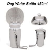 Bouteille d'eau pliable pour chien de 450 ml, qualité alimentaire sans BPA, avec logo personnalisé, bol de voyage portable pour animaux, abreuvoir en silicone anti-fuite pour chiot