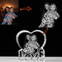 Cadre photo en cristal transparent en forme de cœur, gravé au laser LOVE, cadeau de mariage, anniversaire, Saint-Valentin pour couple amoureux