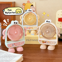 Mini ventilateur portable de bureau, design simple et mignon, grande taille, monstre aux grands yeux, ventilateur de bureau rechargeable, 3 vitesses, ventilateur USB