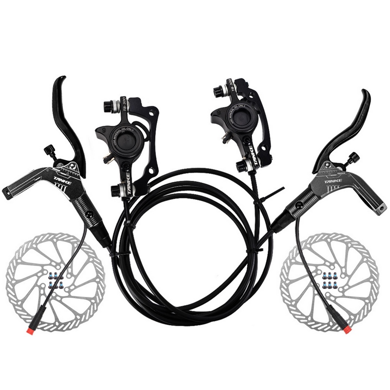 E-Bike Hydraulic Brake Set with 160mm Rotors Front and Rear Hydraulic Disc Brake Caliper Lever for Electric Bike Bicycle Scooter