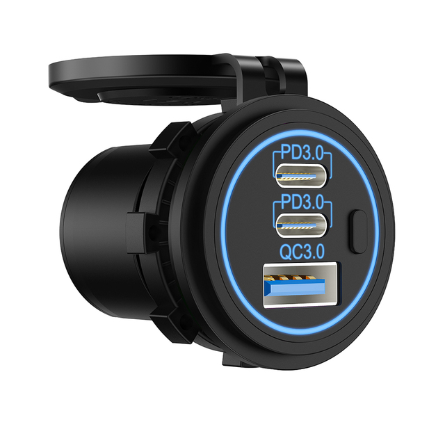 Custom 100W Output 12/24V Type C Pd Qc 3.0 Usb Port Charger Outlet Power Socket Adapter for Auto Vehicle Motorcycle Scooter
