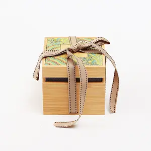 定制黄水波纹竹盒茶杯香水储物包装礼品木盒
