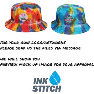 2025 1500TD Sombreros de cubo personalizados unisex Tie Dye con texto de logotipo cosido en varios colores - Product Image 1