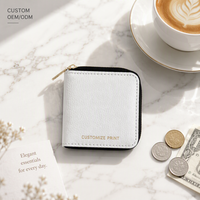 Portefeuille zippé minimaliste personnalisé, petit format, avec logo sur mesure, pour femme, pochette courte, porte-cartes, porte-monnaie, pour les essentiels de voyage à l'aéroport