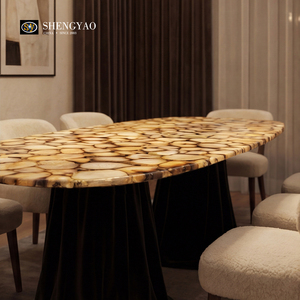 Tavolo da Pranzo Unico con Piano in Agata Bianca Traslucida Retroilluminata, Arredamento in Pietra Semi-Preziosa - Product Image 3