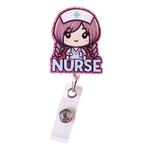 Clip Portabadge in Acrilico Glitterato con Motivo Infermiera Cartone Animato per Decorazione Badge Infermiera, Porta Tessere e Portachiavi - Product Image 2