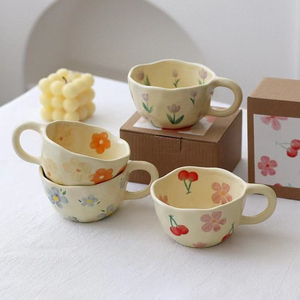 Nordic Creative Luxury Handmade Coffee <b>Mugs</b> Exquisite Bulk Ceramic Flowers <b>Mug</b> With Handle Home Accessories - Product Image 2