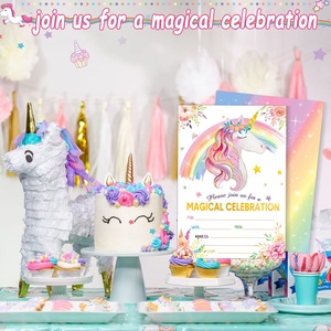 Tarjeta de Felicitación de Cumpleaños con Diseño de Unicornio Mágico, Papel Personalizado, Sobre con Forma de Estrella de Pétalos, Decoración para Fiesta de Unicornio, Impresión Offset - Product Image 3
