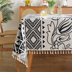 Bohemian dân tộc ưa thích màu đỏ cam Cotton Linen tua Khăn trải bàn hình học sọc bàn trà Thảm trang trí công phu bảng bao gồm - Product Image 5