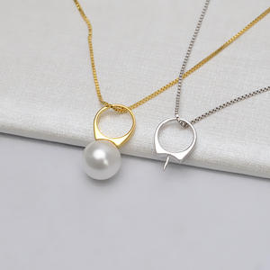 Pendentif en argent S925 personnalisé avec perle 9-10 mm, bijou DIY pour femme avec plateau vide, accessoires, pendentifs et breloques raffinés - Product Image 1