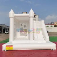 Château gonflable commercial pour fêtes et mariages en extérieur, toboggan gonflable blanc, fosse à balles, matériau PVC, capacité 500 kg, garantie 3 ans