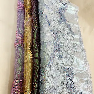 hot sale 100% Polyester Colorful flower pattern rope Embroidered sequin fabric