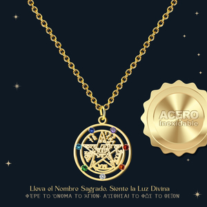 สร้อยคอ Tetragrammaton หินจักระทองสแตนเลสพระเครื่องสำหรับการป้องกันโชคดีโรเดียมชุบกล่องรูปทรงเรขาคณิต - Product Image 3