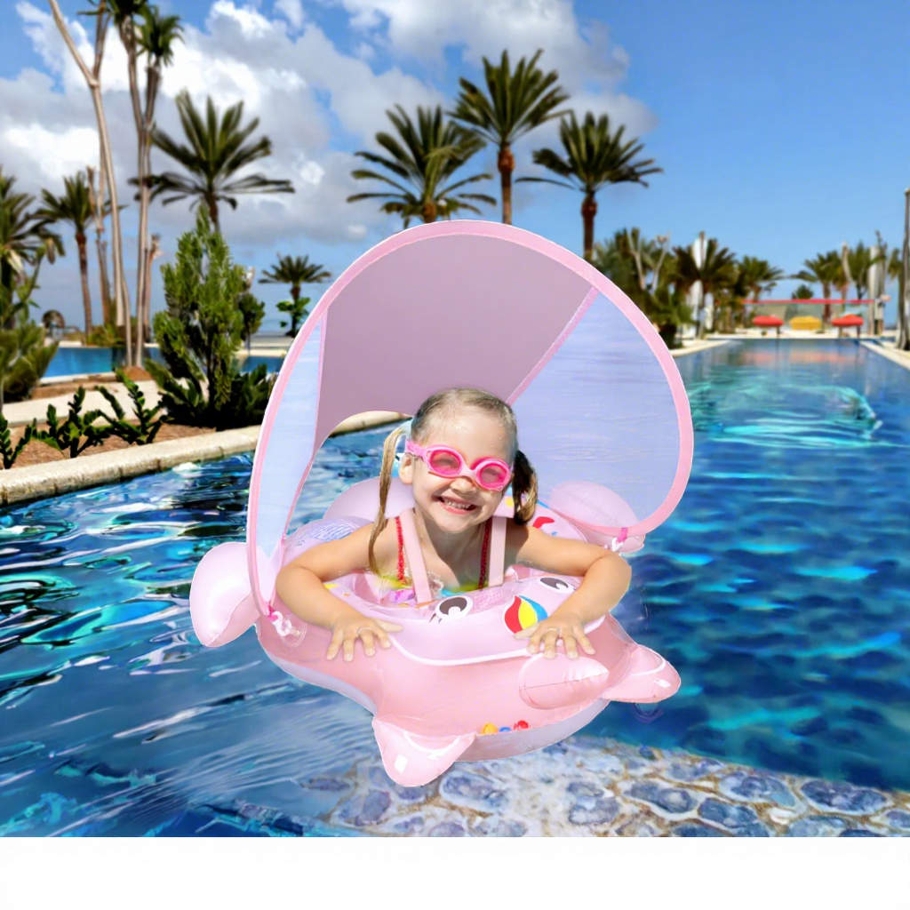 Flotador Infantil Con Sombrilla Anti-UV: Aro Inflable Plegable Para Bebés De 0 A 4 Años En Piscina O Playa