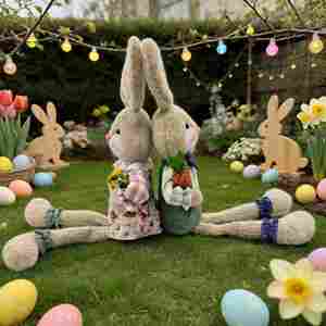 Conejitos de Pascua de Peluche, Pareja de Conejos de Dibujos Animados, Adorno para Estante, Figura de Conejo con Maceta de Zanahoria, Decoración de Primavera para el Hogar, Venta al por Mayor - Product Image 4