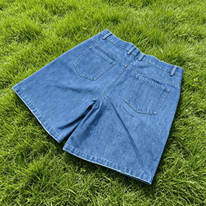 Shorts Bermuda en jean bleu pour homme, taille mi-haute, braguette boutonnée, style décontracté déchiré, 100% coton tissé respirant - Product Image 3