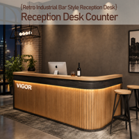 Comptoir de bar en bois LED de luxe industriel personnalisé, comptoir de réception commercial pour café, restaurant, boîte de nuit, magasin de détail